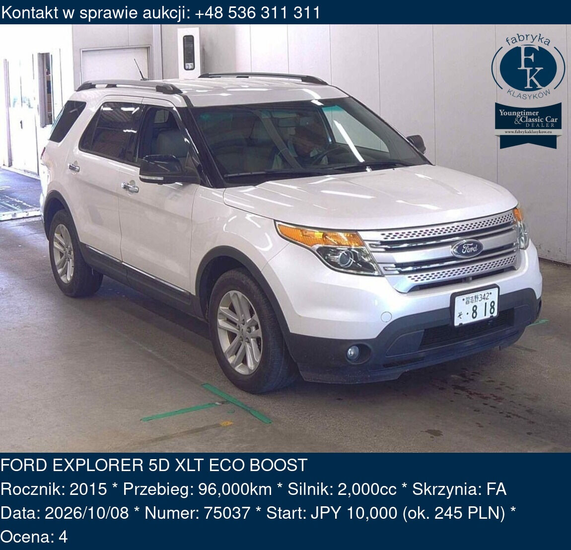 FORD EXPLORER 5D XLT ECO BOOST 2015 - zdjęcie 2