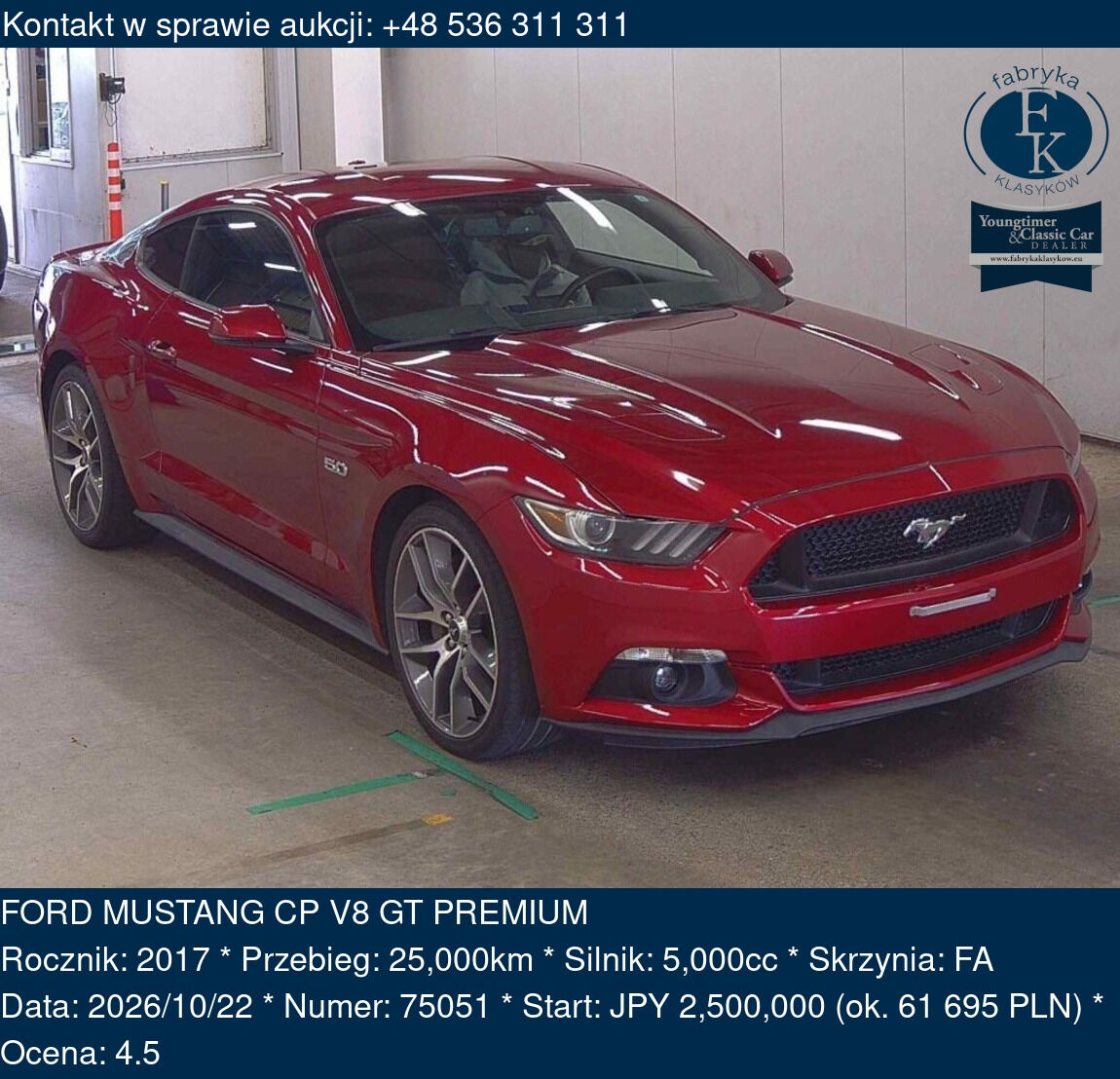 FORD MUSTANG CP V8 GT PREMIUM 2017 - zdjęcie 2