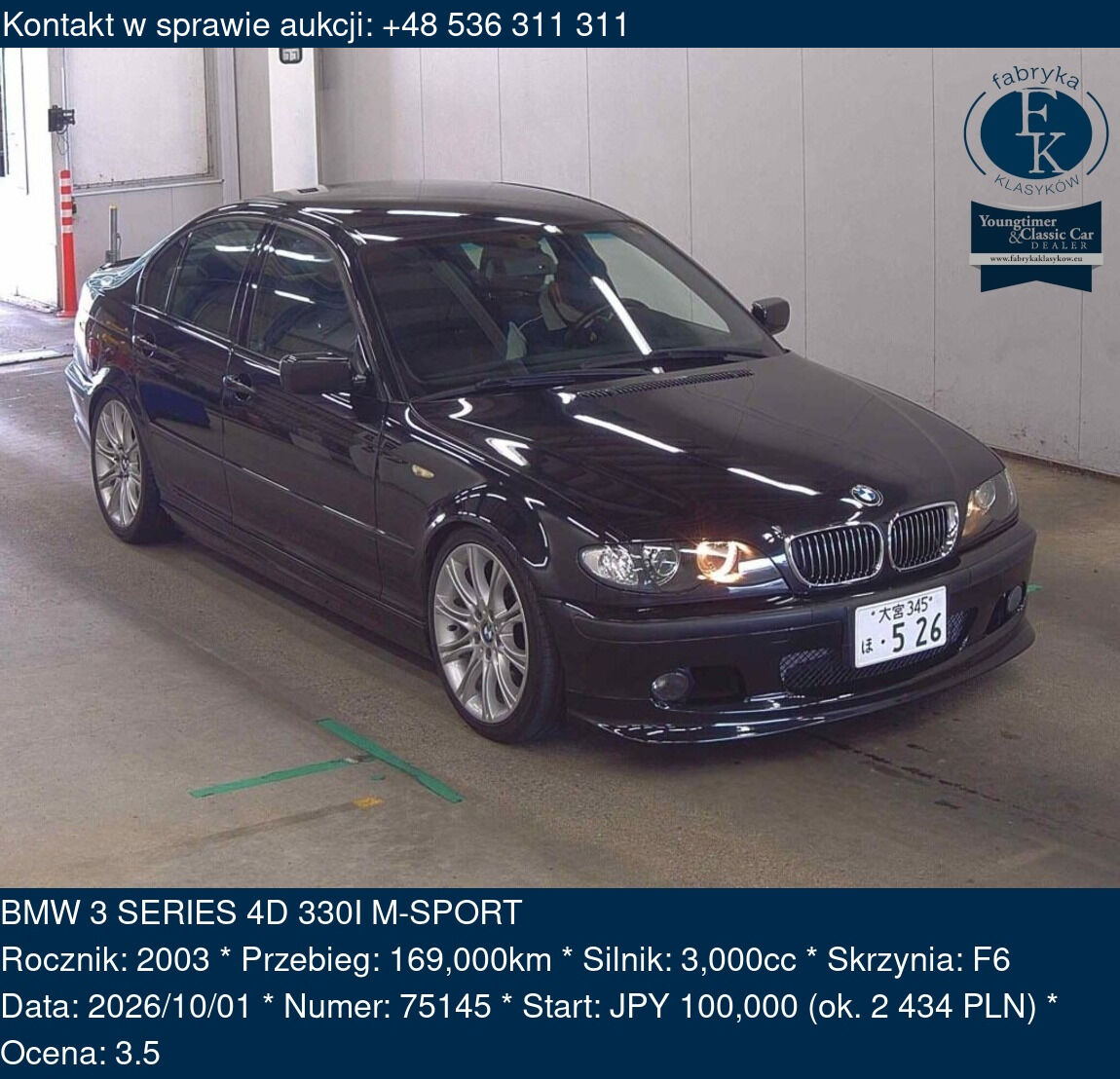 BMW 3 SERIES 4D 330I M-SPORT 2003 - zdjęcie 2