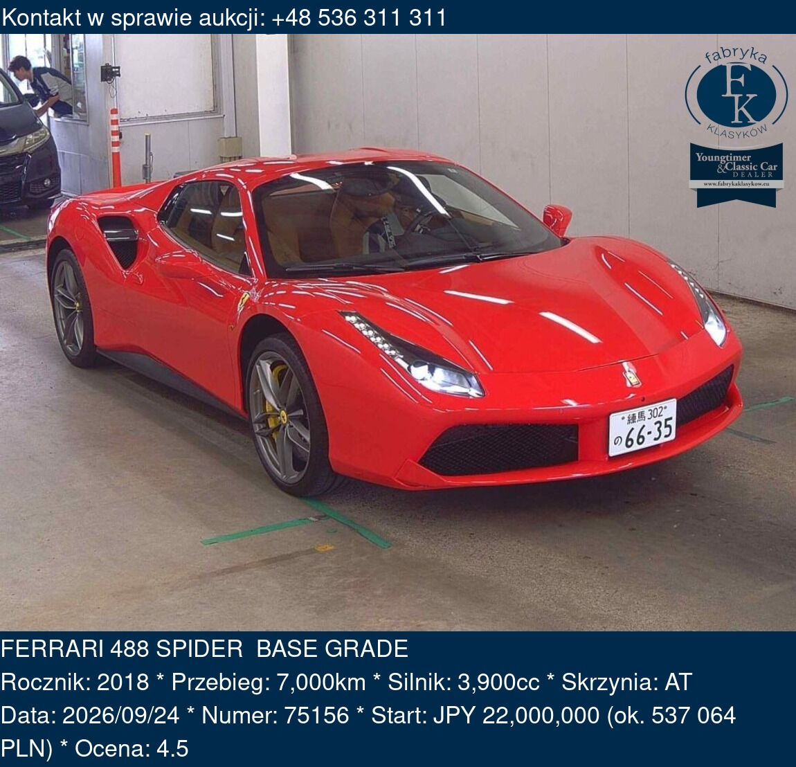 FERRARI 488 SPIDER BASE GRADE 2018 - zdjęcie 2