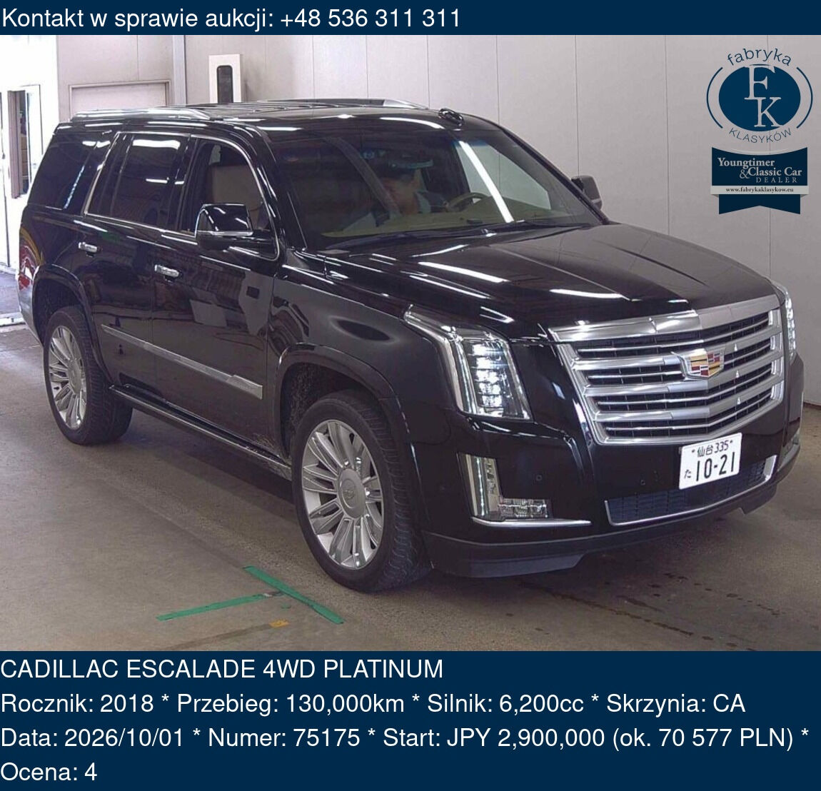 CADILLAC ESCALADE 4WD PLATINUM 2018 - zdjęcie 2