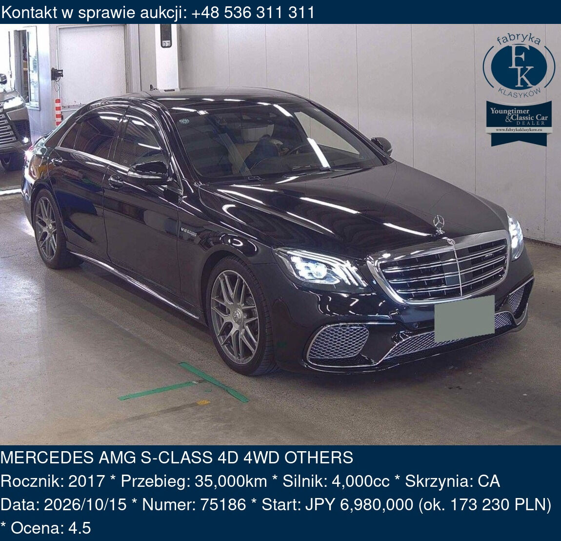 MERCEDES AMG S-CLASS 4D 4WD OTHERS 2017 - zdjęcie 2