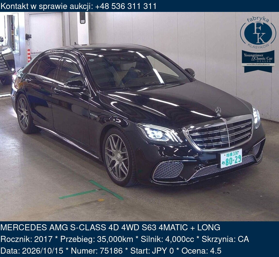 MERCEDES AMG S-CLASS 4D 4WD S63 4MATIC + LONG 2017 - zdjęcie 2