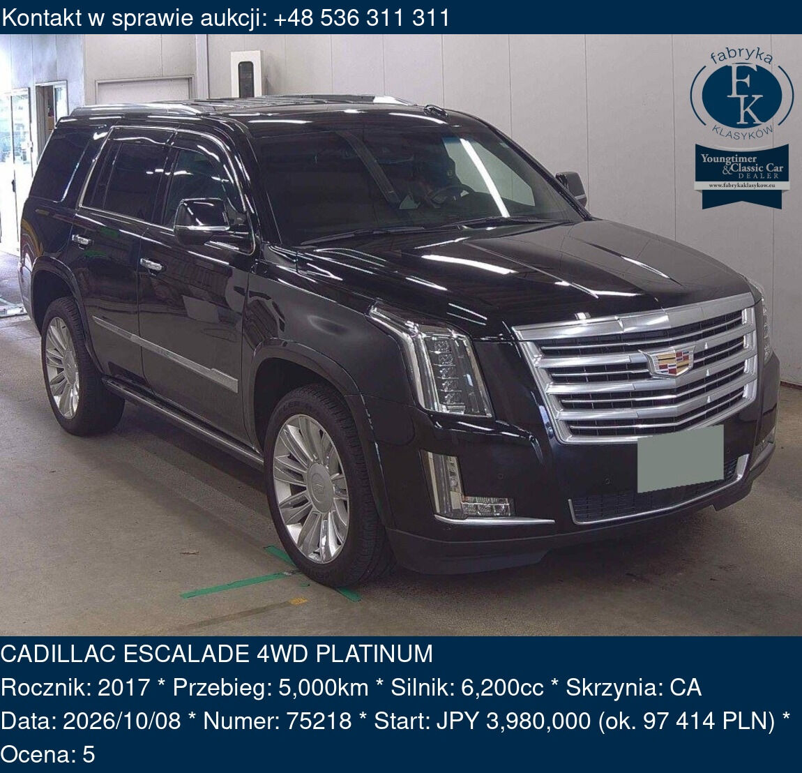 CADILLAC ESCALADE 4WD PLATINUM 2017 - zdjęcie 2