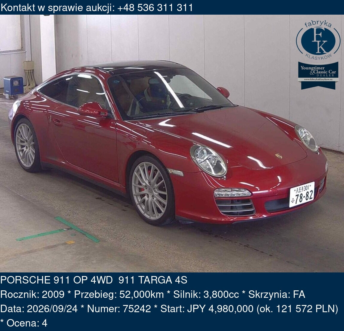 PORSCHE 911 OP 4WD 911 TARGA 4S 2009 - zdjęcie 2