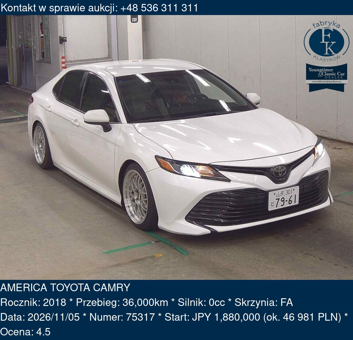AMERICA TOYOTA CAMRY 2018 - zdjęcie 2