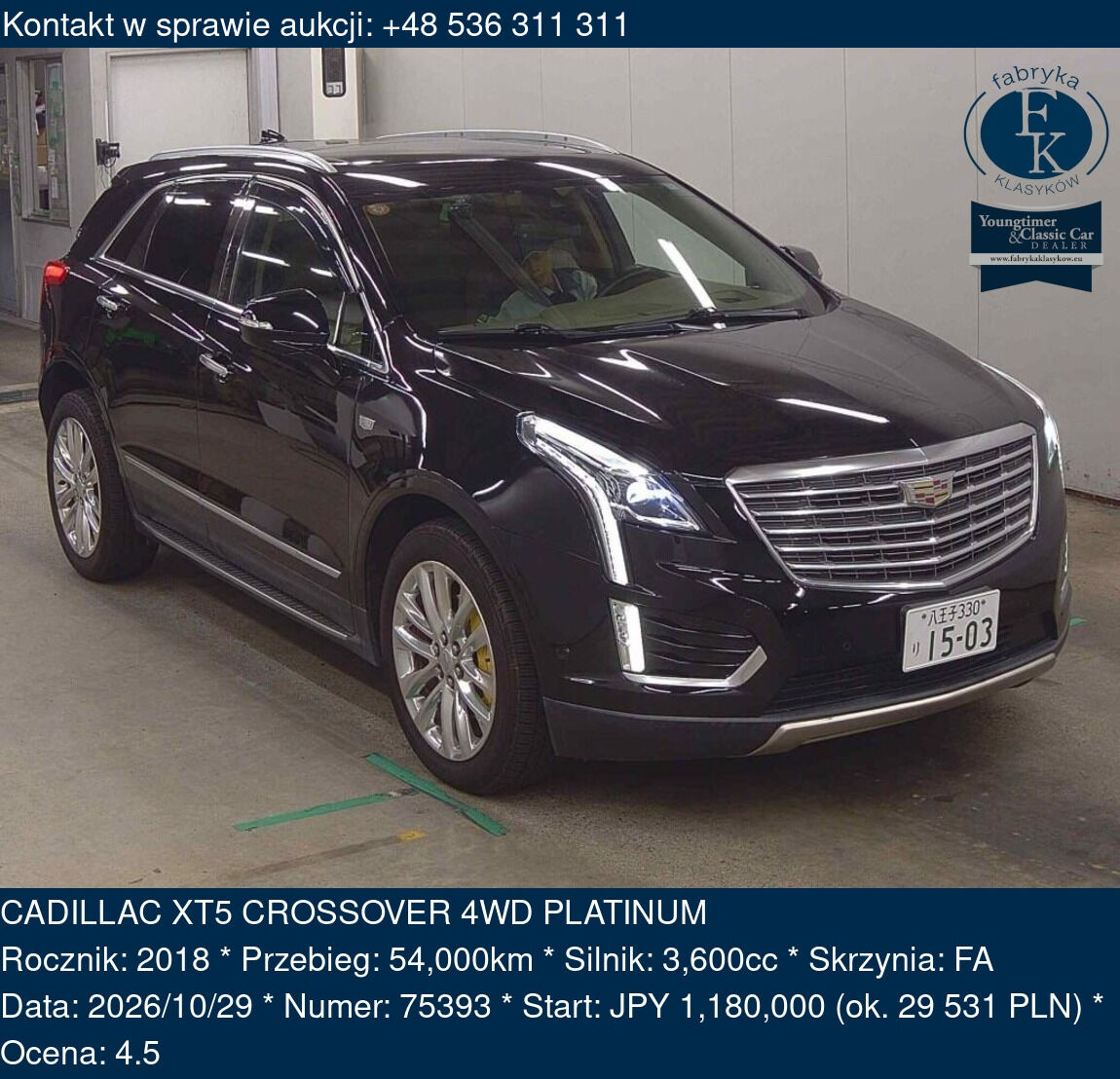 CADILLAC XT5 CROSSOVER 4WD PLATINUM 2018 - zdjęcie 2