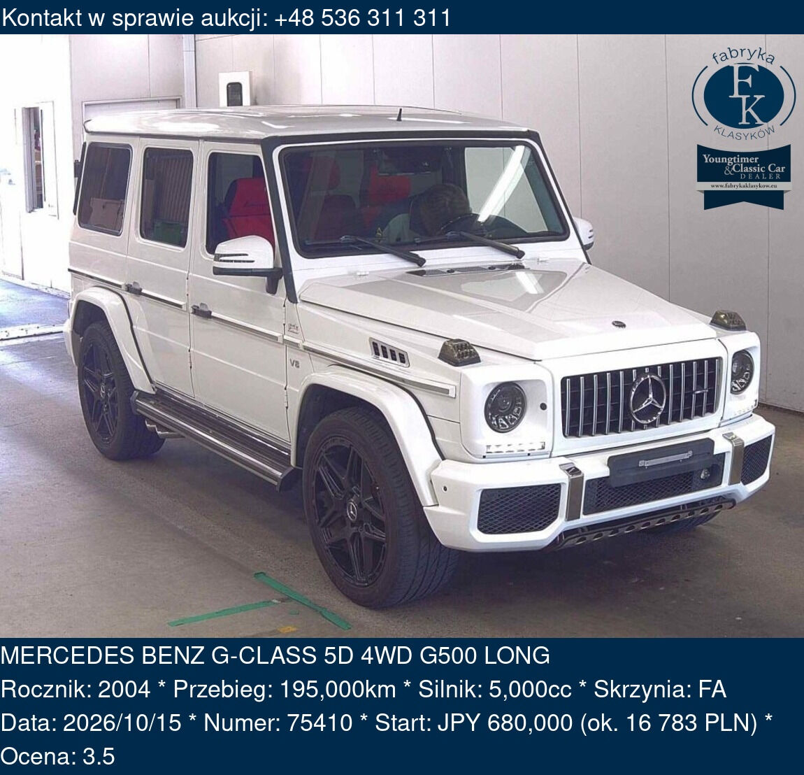 MERCEDES BENZ G-CLASS 5D 4WD G500 LONG 2004 - zdjęcie 2