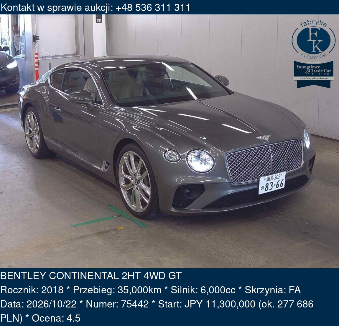BENTLEY CONTINENTAL 2HT 4WD GT 2018 - zdjęcie 2