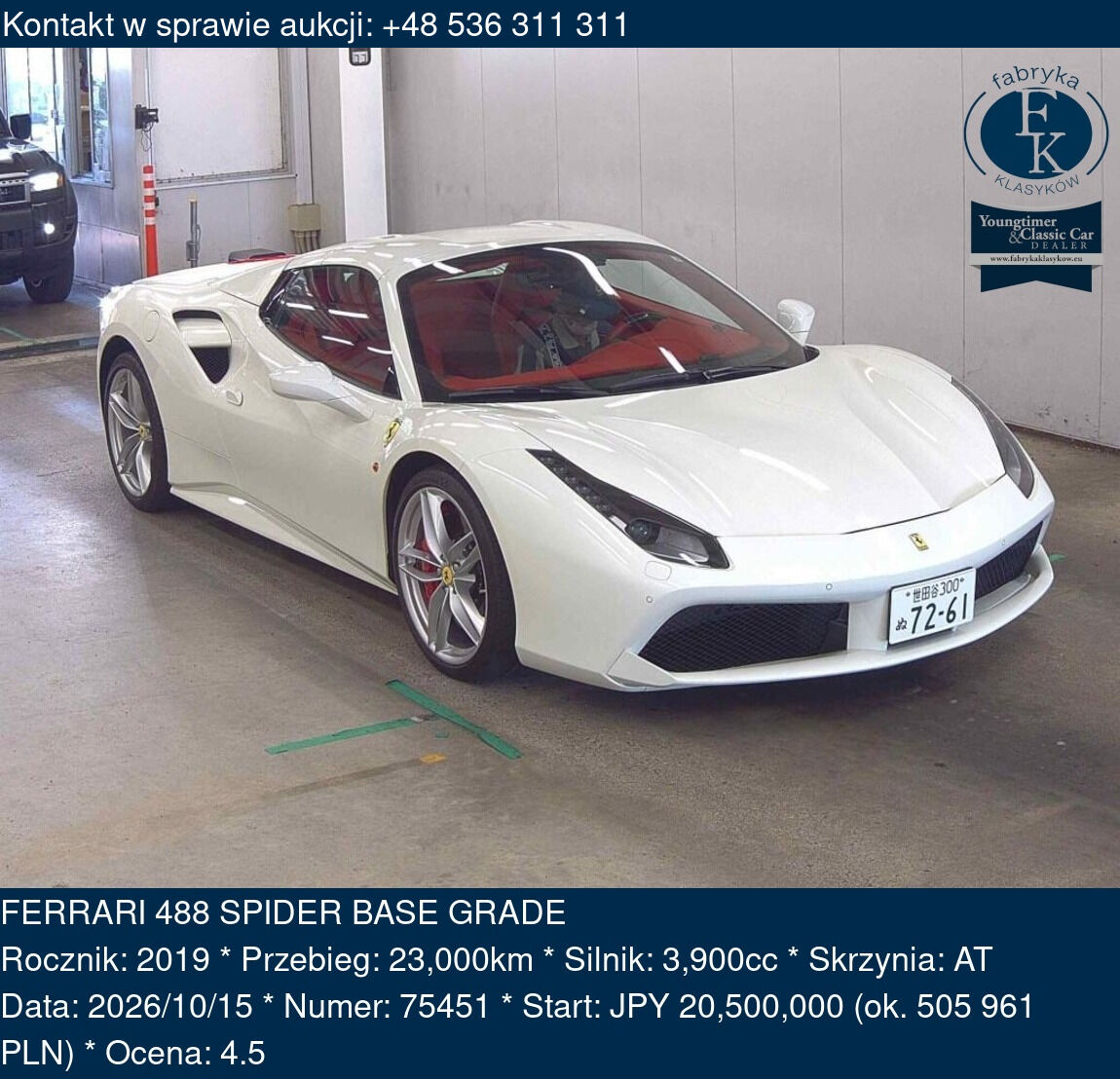 FERRARI 488 SPIDER BASE GRADE 2019 - zdjęcie 2