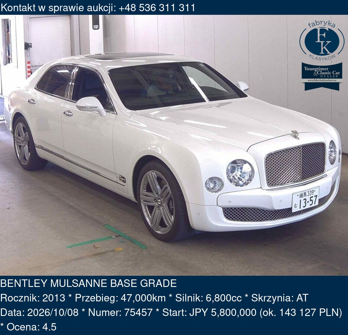 BENTLEY MULSANNE BASE GRADE 2013 - zdjęcie 2