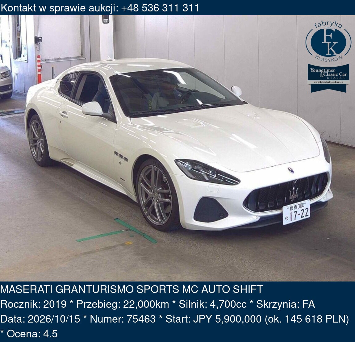 MASERATI GRANTURISMO SPORTS MC AUTO SHIFT 2019 - zdjęcie 2