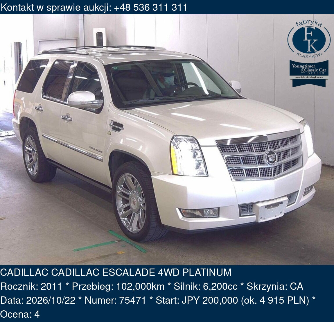 CADILLAC CADILLAC ESCALADE 4WD PLATINUM 2011 - zdjęcie 2
