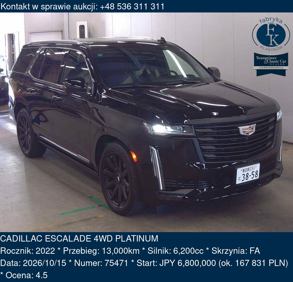 CADILLAC ESCALADE 4WD PLATINUM 2022 - zdjęcie 2