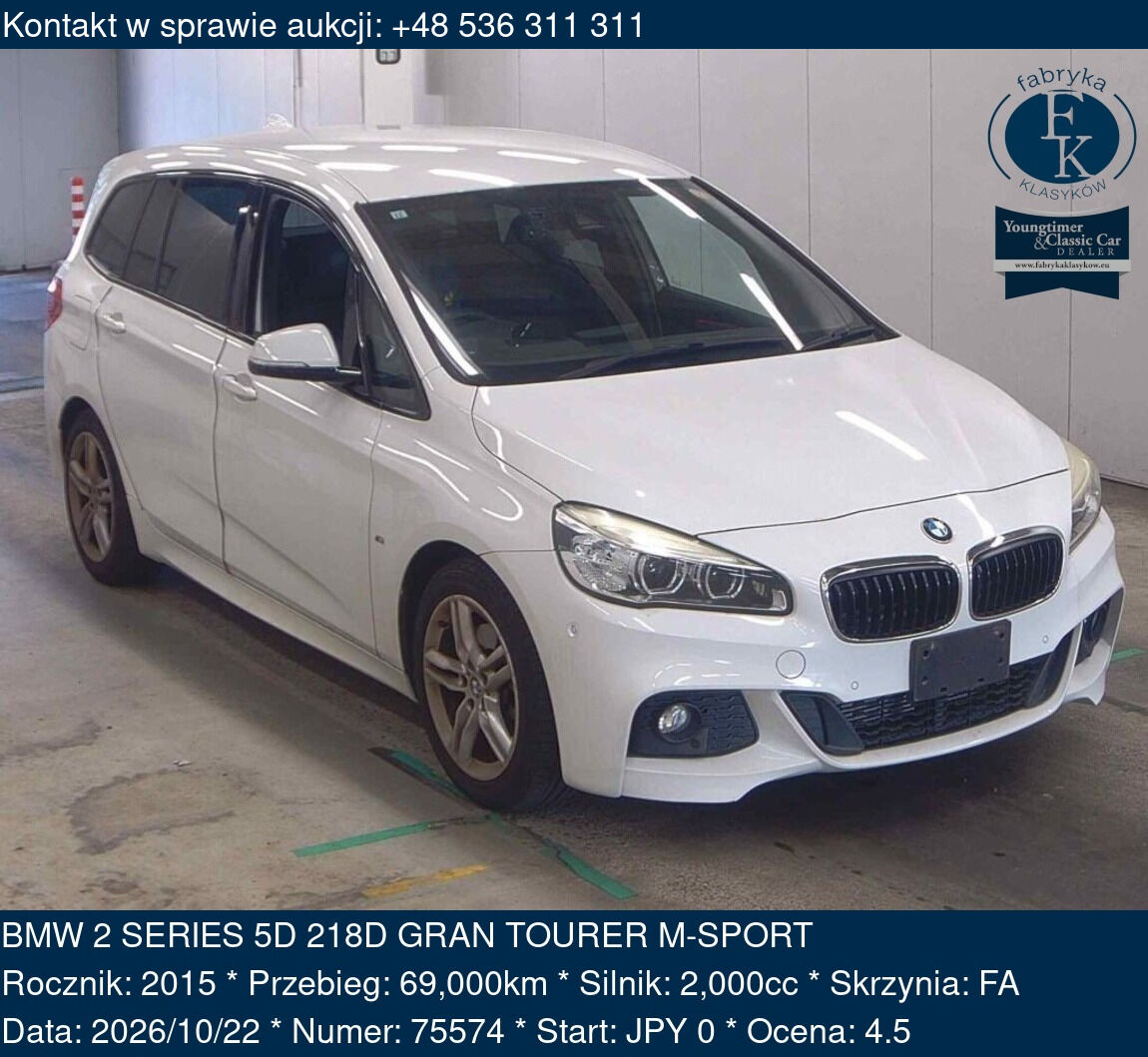 BMW 2 SERIES 5D 218D GRAN TOURER M-SPORT 2015 - zdjęcie 2