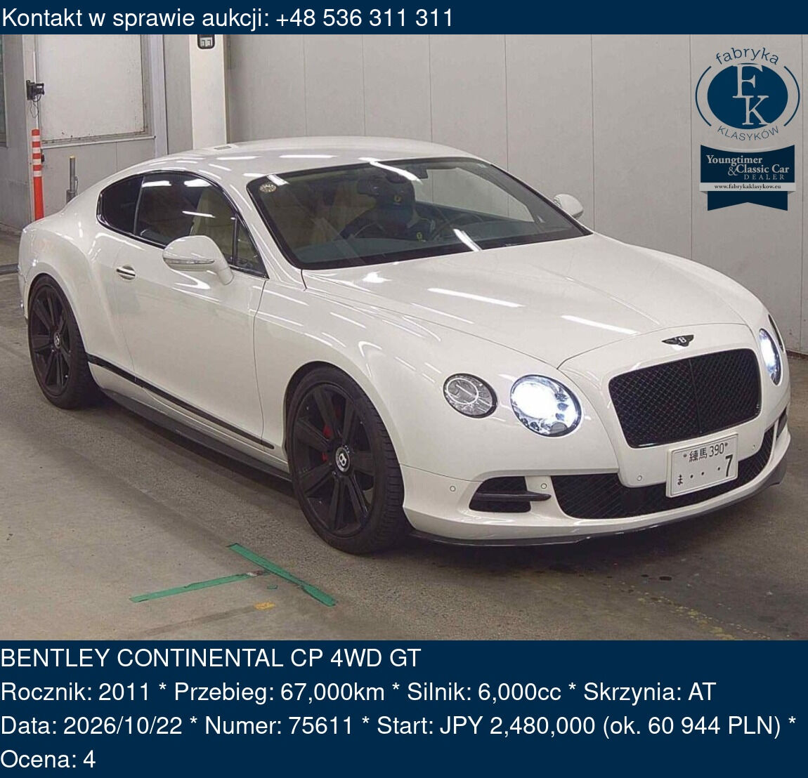 BENTLEY CONTINENTAL CP 4WD GT 2011 - zdjęcie 2