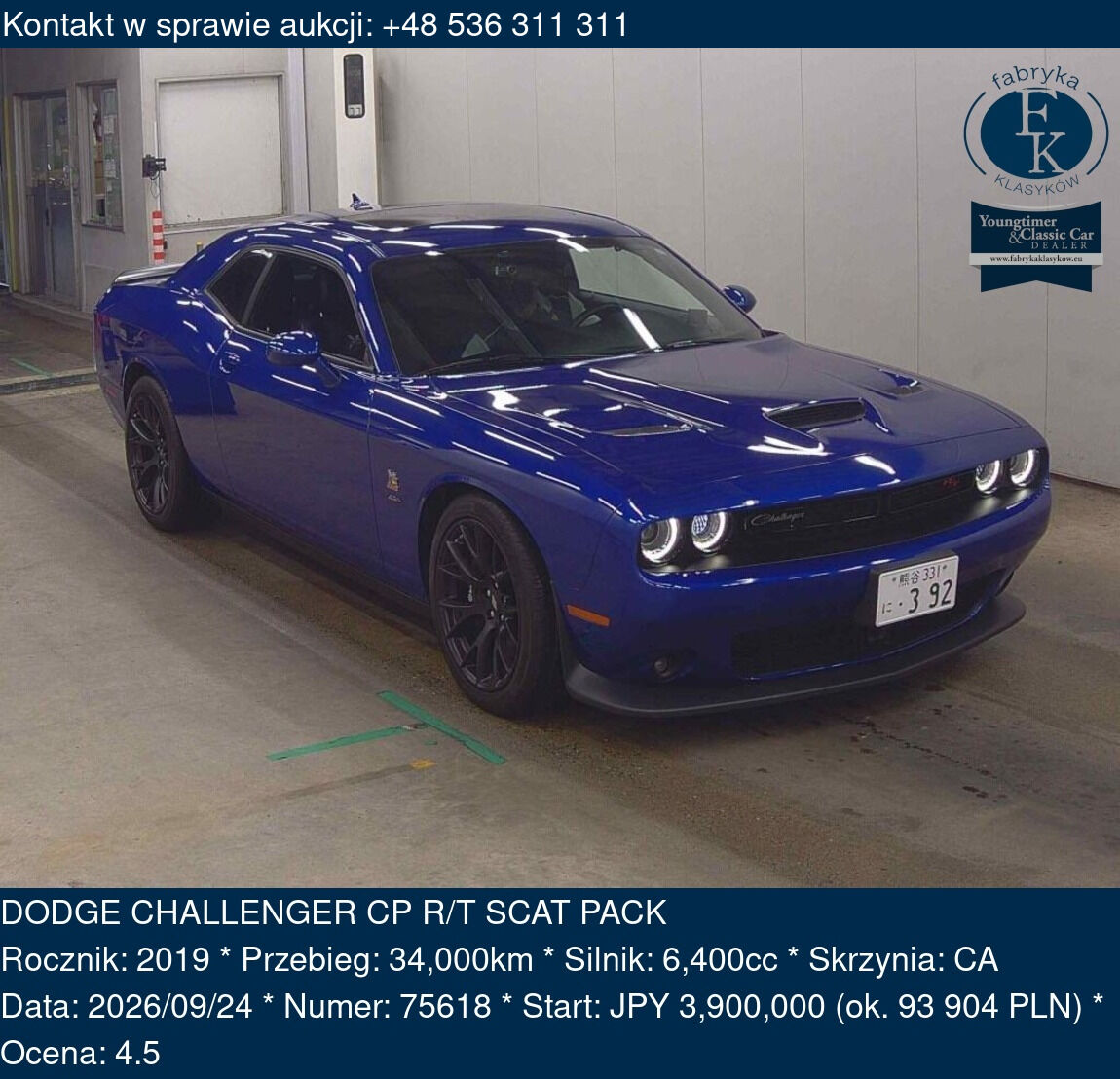 DODGE CHALLENGER CP R/T SCAT PACK 2019 - zdjęcie 2