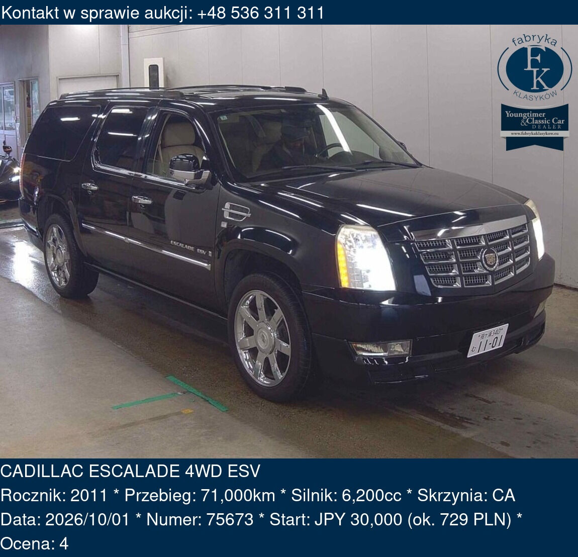 CADILLAC ESCALADE 4WD ESV 2011 - zdjęcie 2