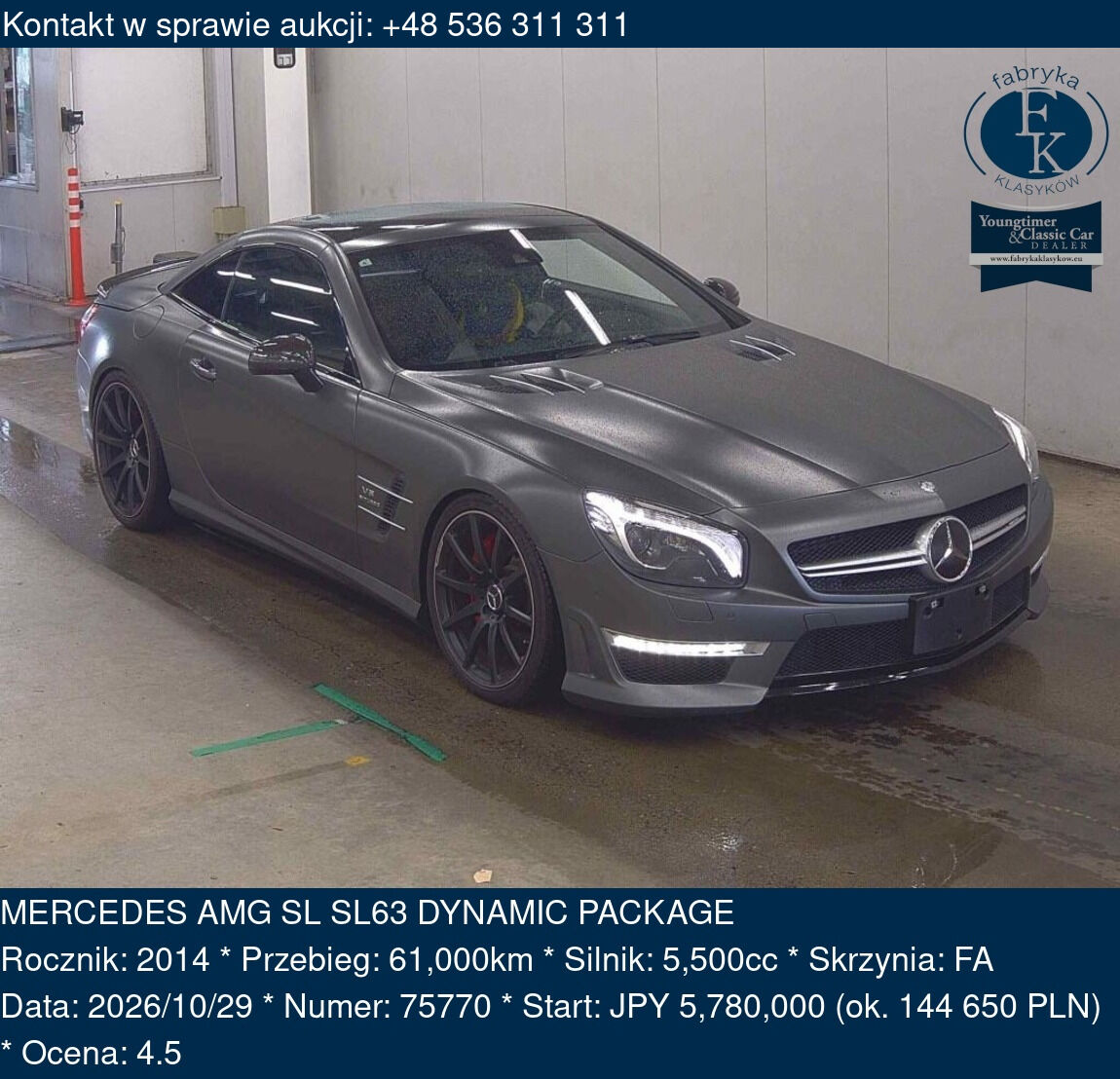 MERCEDES AMG SL SL63 DYNAMIC PACKAGE 2014 - zdjęcie 2
