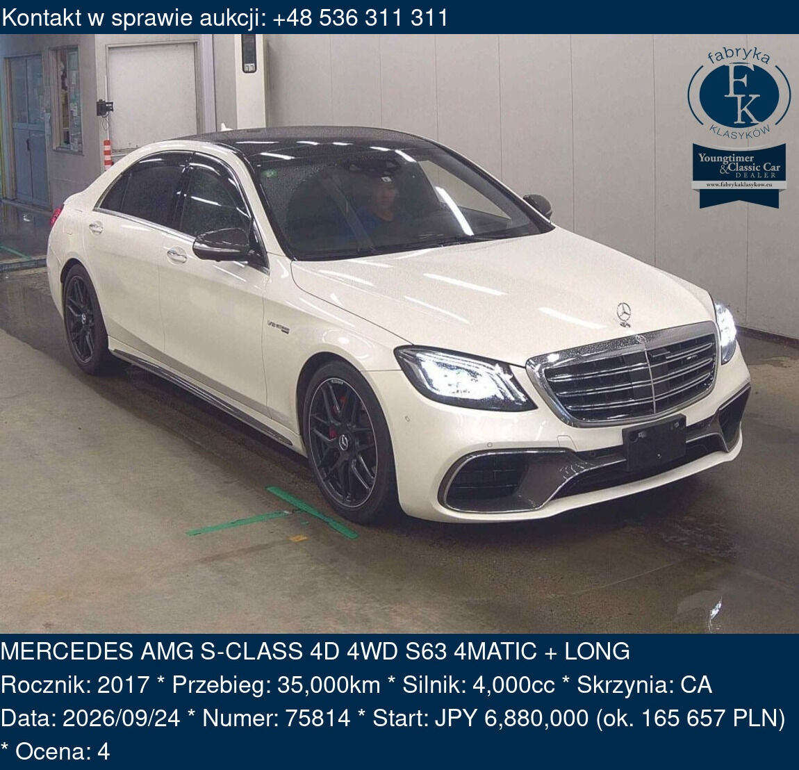 MERCEDES AMG S-CLASS 4D 4WD S63 4MATIC + LONG 2017 - zdjęcie 2