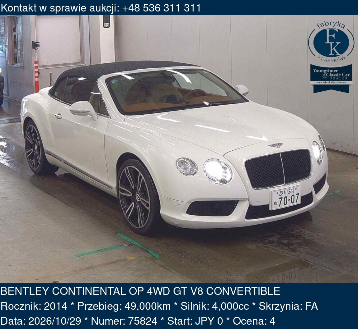 BENTLEY CONTINENTAL OP 4WD GT V8 CONVERTIBLE 2014 - zdjęcie 2