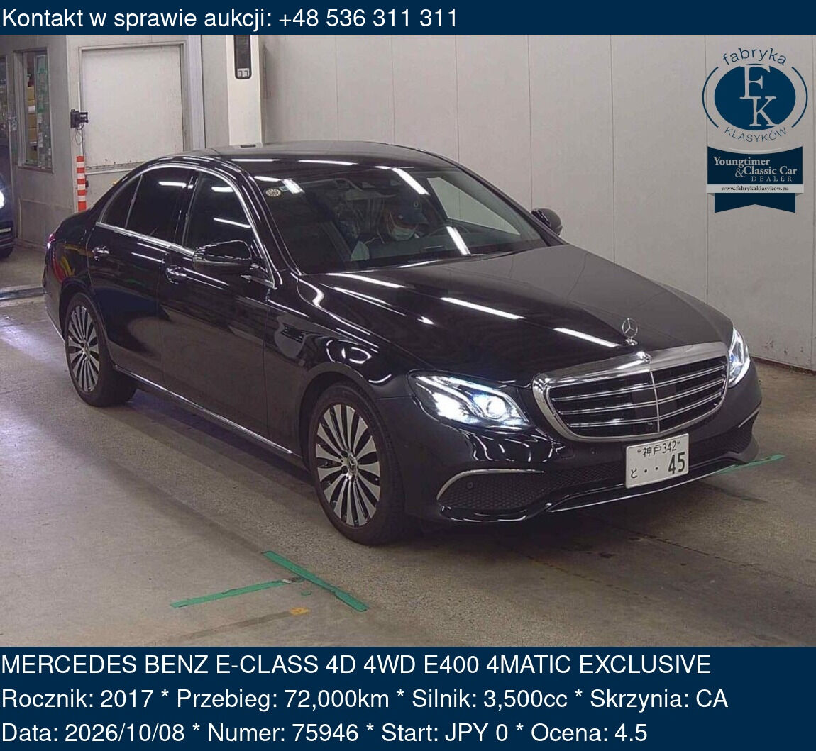 MERCEDES BENZ E-CLASS 4D 4WD E400 4MATIC EXCLUSIVE 2017 - zdjęcie 2