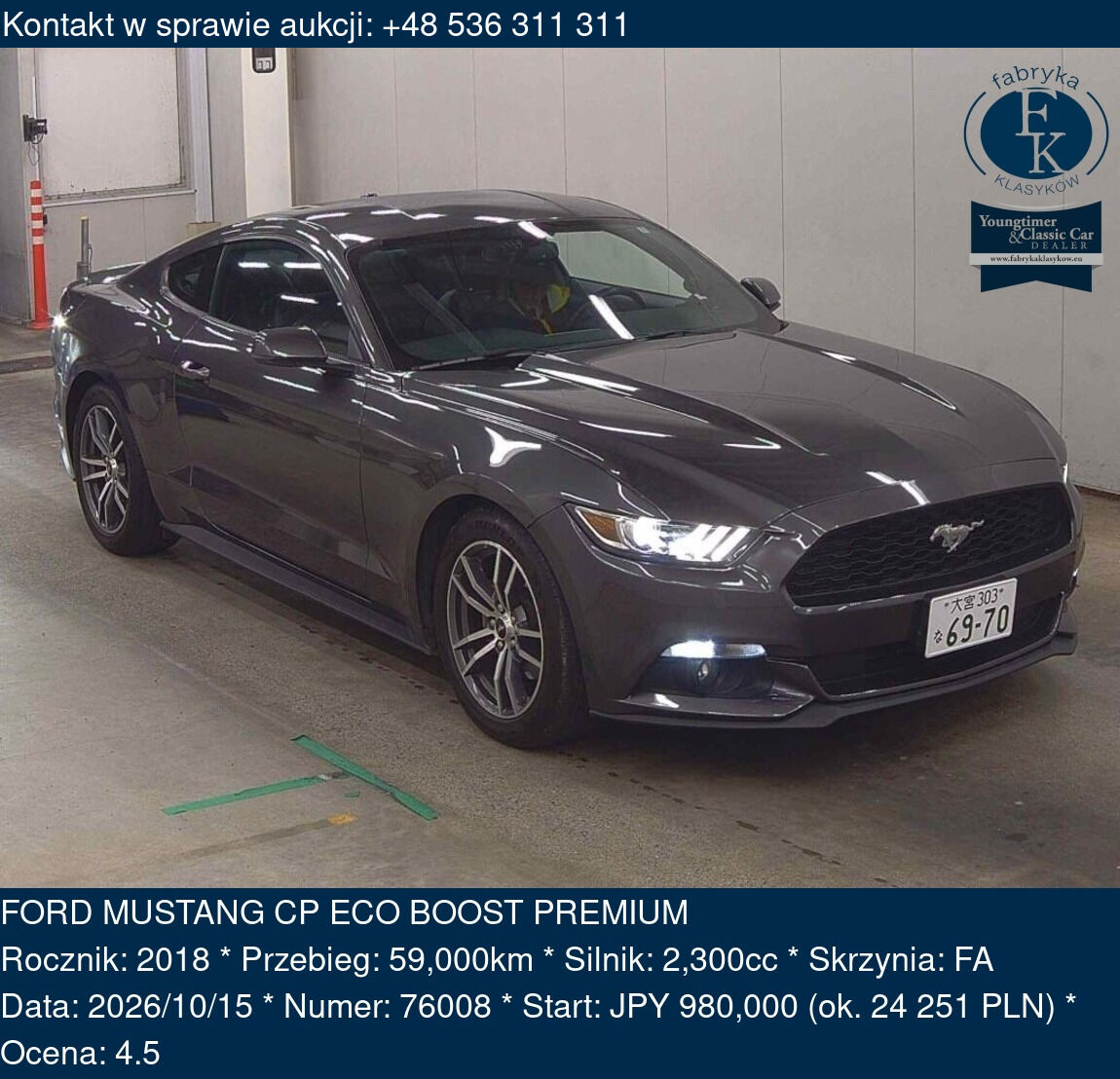 FORD MUSTANG CP ECO BOOST PREMIUM 2018 - zdjęcie 2