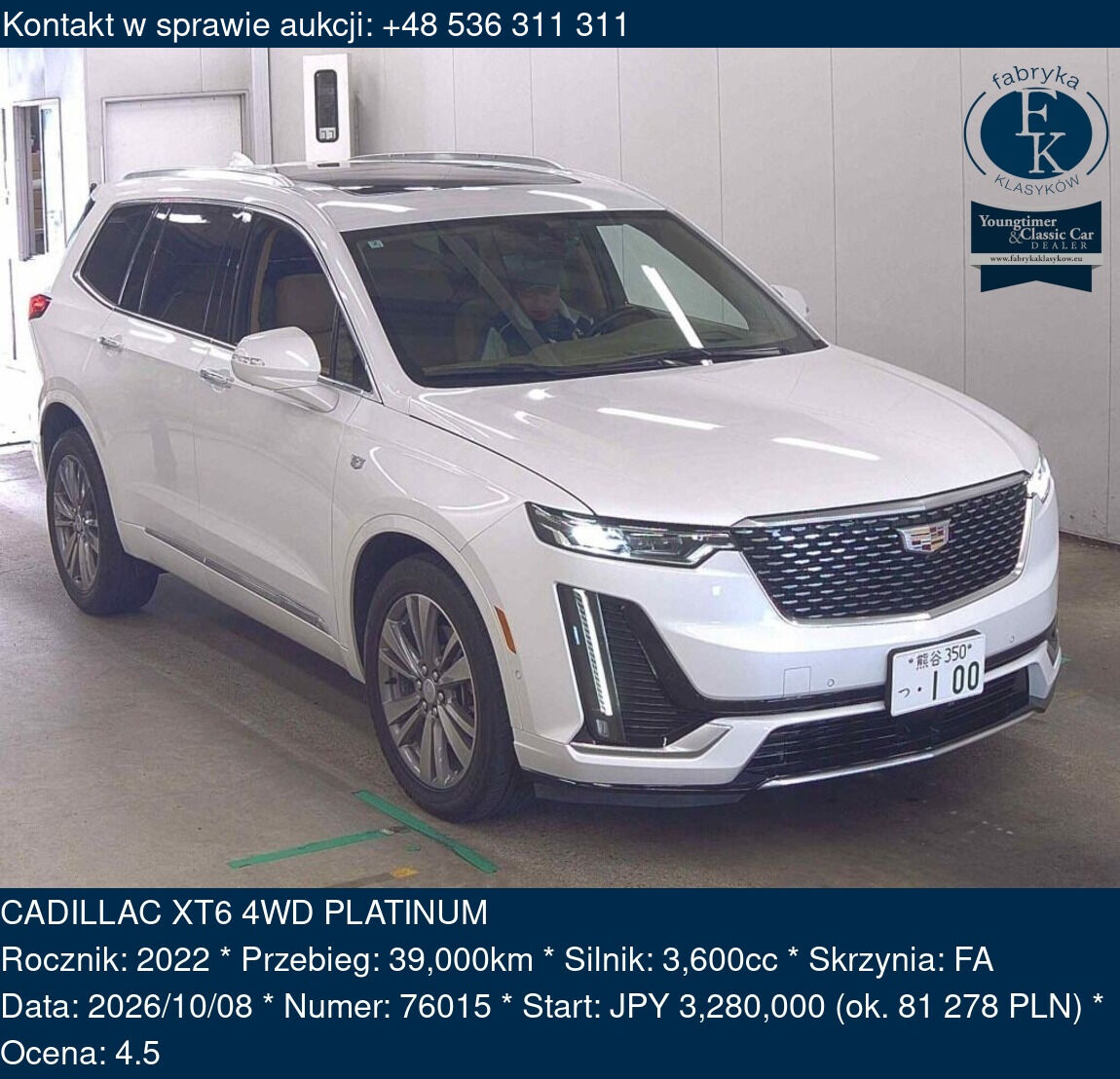 CADILLAC XT6 4WD PLATINUM 2022 - zdjęcie 2