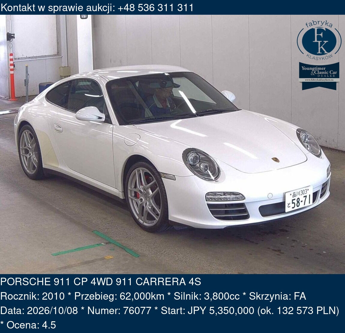 PORSCHE 911 CP 4WD 911 CARRERA 4S 2010 - zdjęcie 2