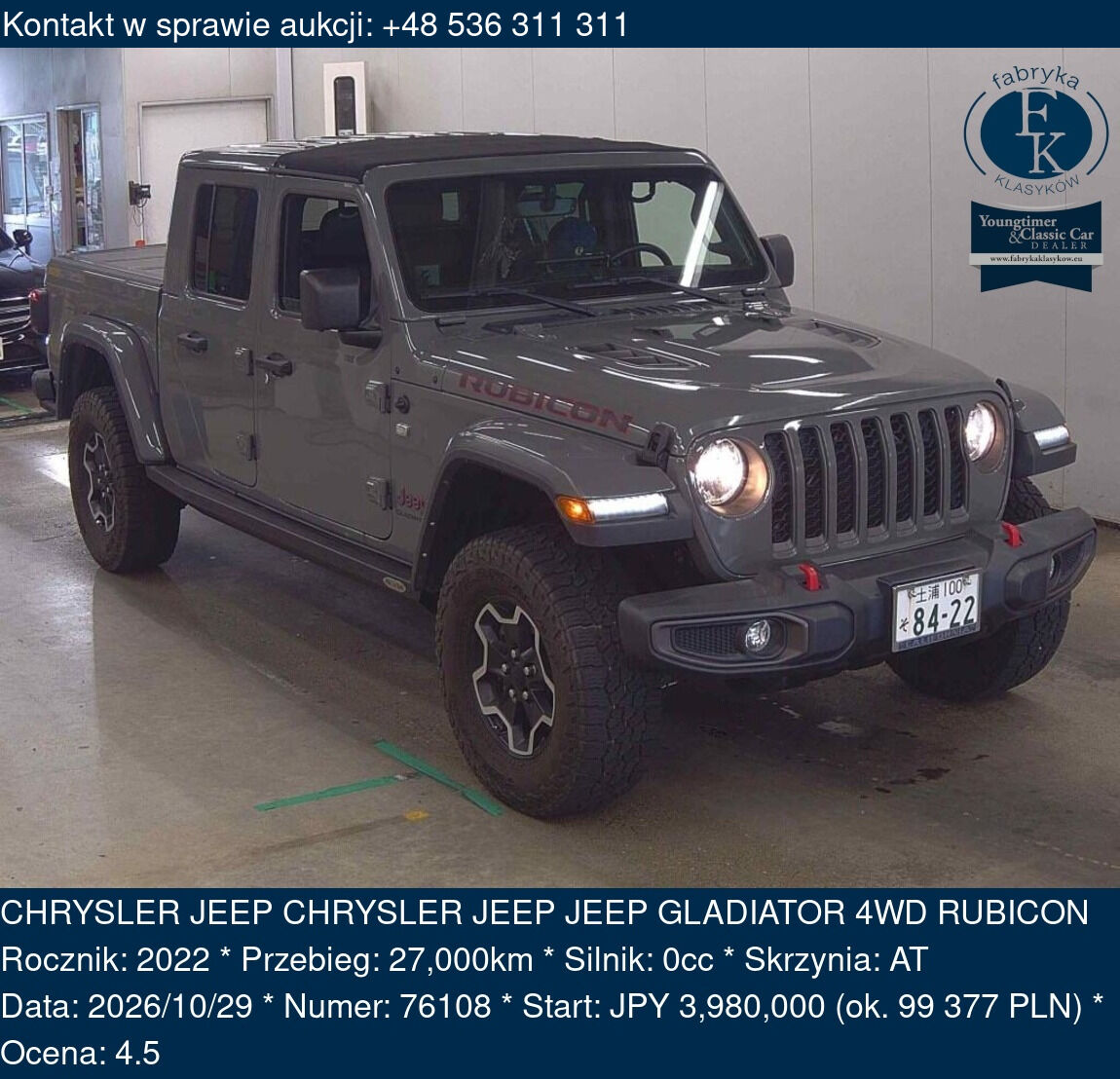 CHRYSLER JEEP CHRYSLER JEEP JEEP GLADIATOR 4WD RUBICON 2022 - zdjęcie 2
