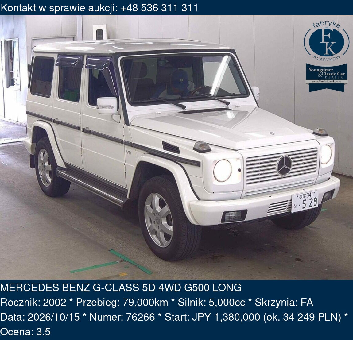 MERCEDES BENZ G-CLASS 5D 4WD G500 LONG 2002 - zdjęcie 2