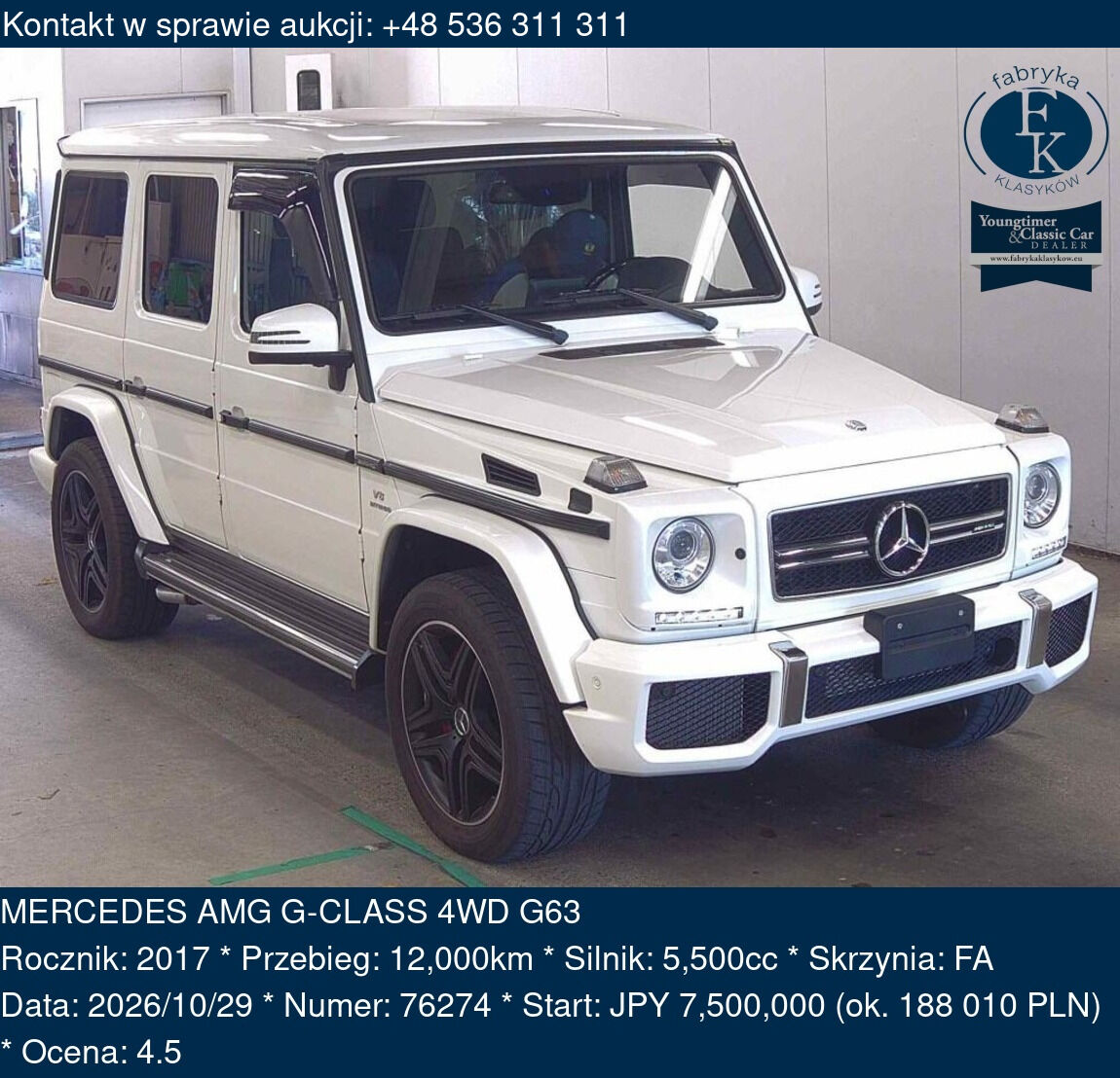 MERCEDES AMG G-CLASS 4WD G63 2017 - zdjęcie 2