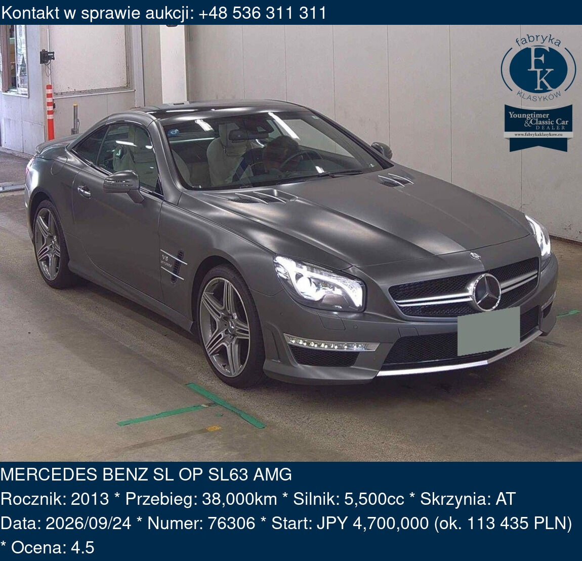 MERCEDES BENZ SL OP SL63 AMG 2013 - zdjęcie 2