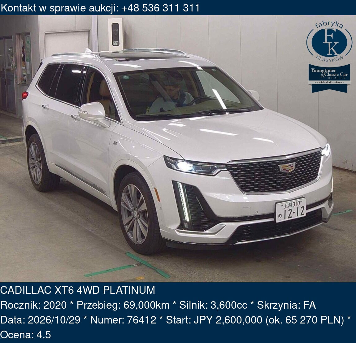 CADILLAC XT6 4WD PLATINUM 2020 - zdjęcie 2