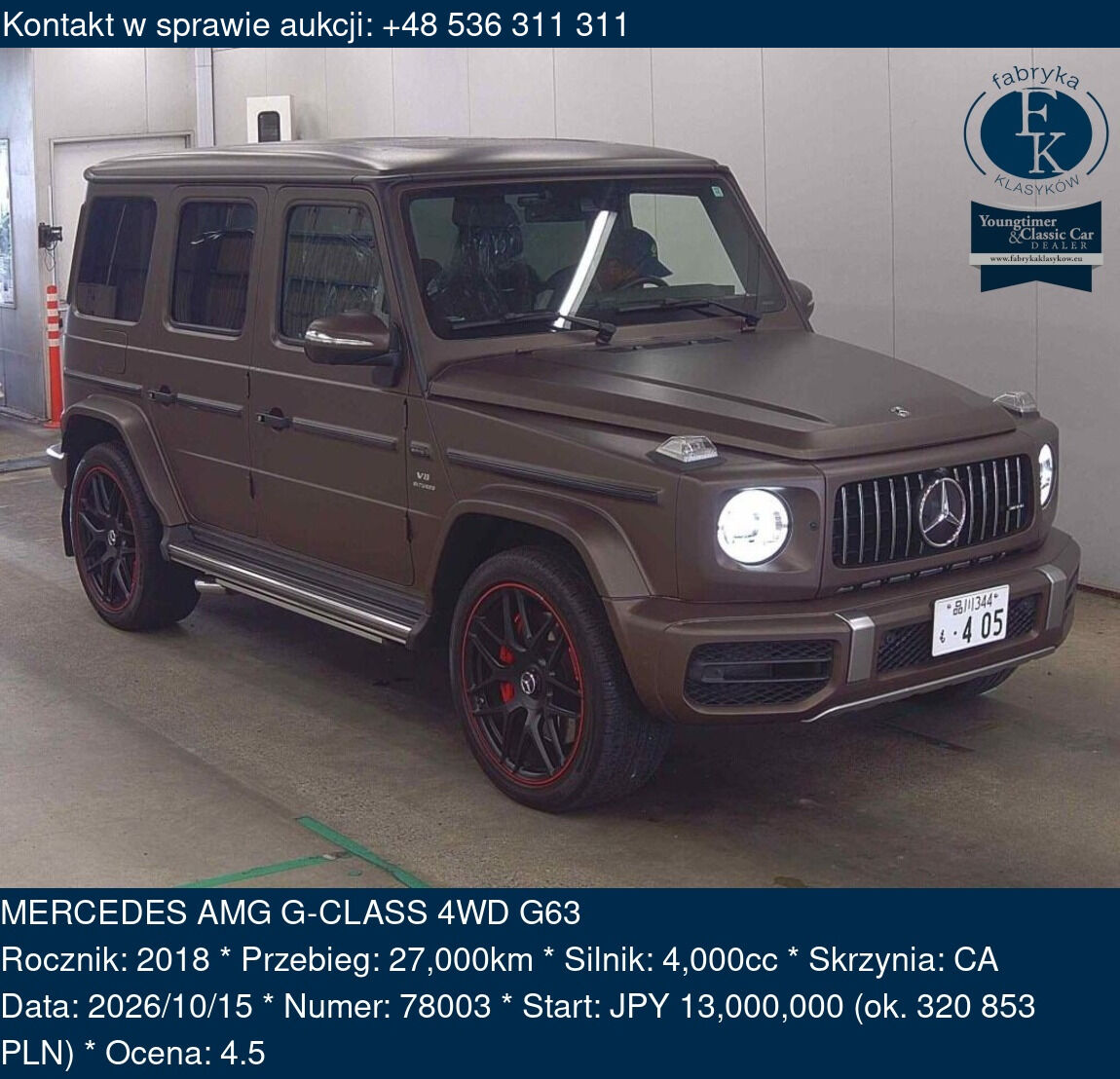 MERCEDES AMG G-CLASS 4WD G63 2018 - zdjęcie 2