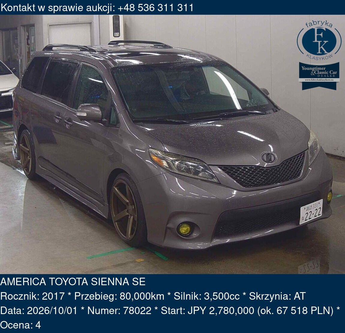 AMERICA TOYOTA SIENNA SE 2017 - zdjęcie 2
