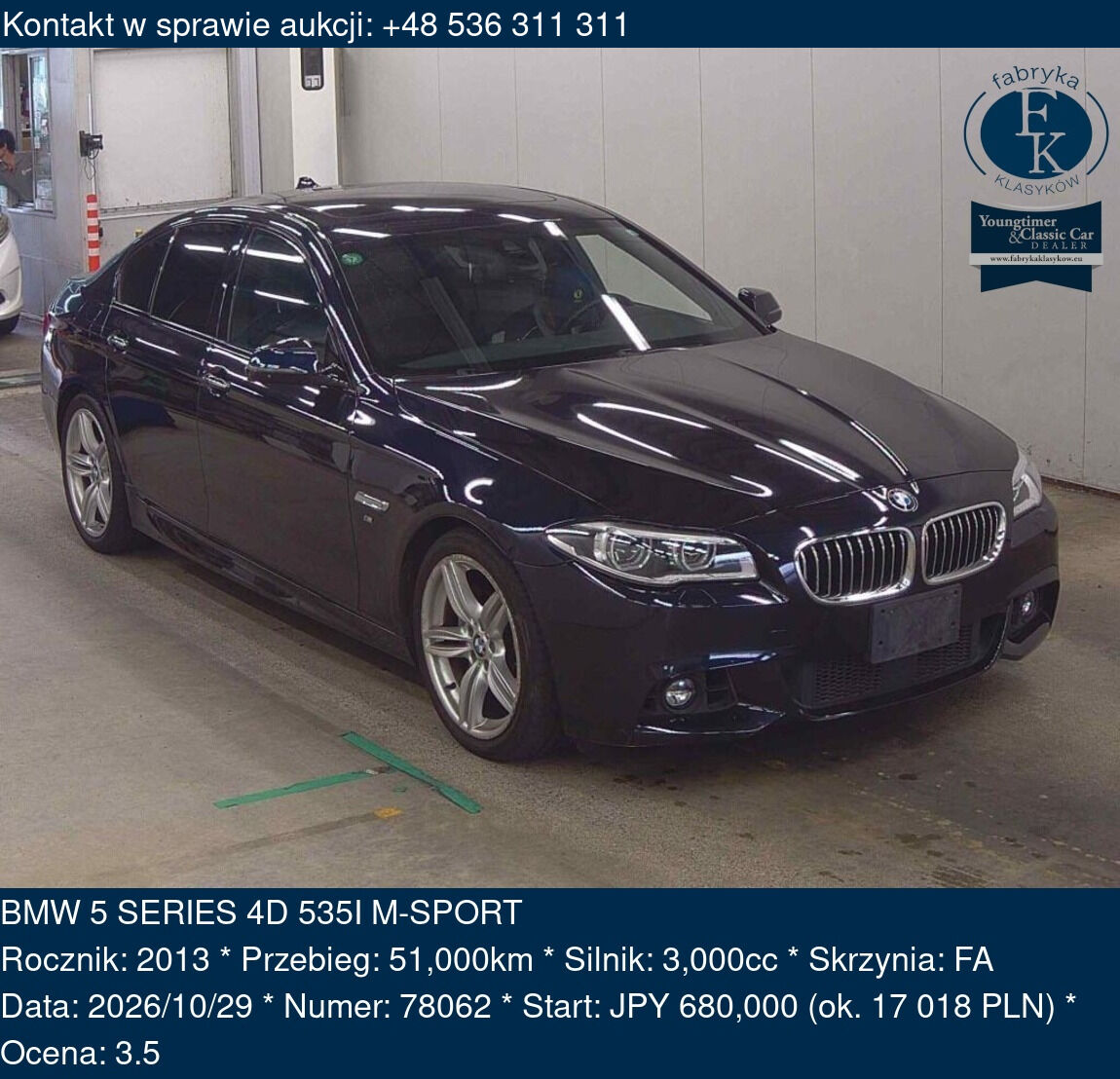 BMW 5 SERIES 4D 535I M-SPORT 2013 - zdjęcie 2