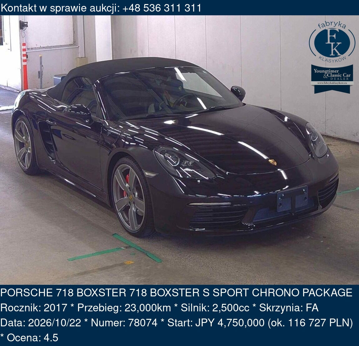 PORSCHE 718 BOXSTER 718 BOXSTER S SPORT CHRONO PACKAGE 2017 - zdjęcie 2