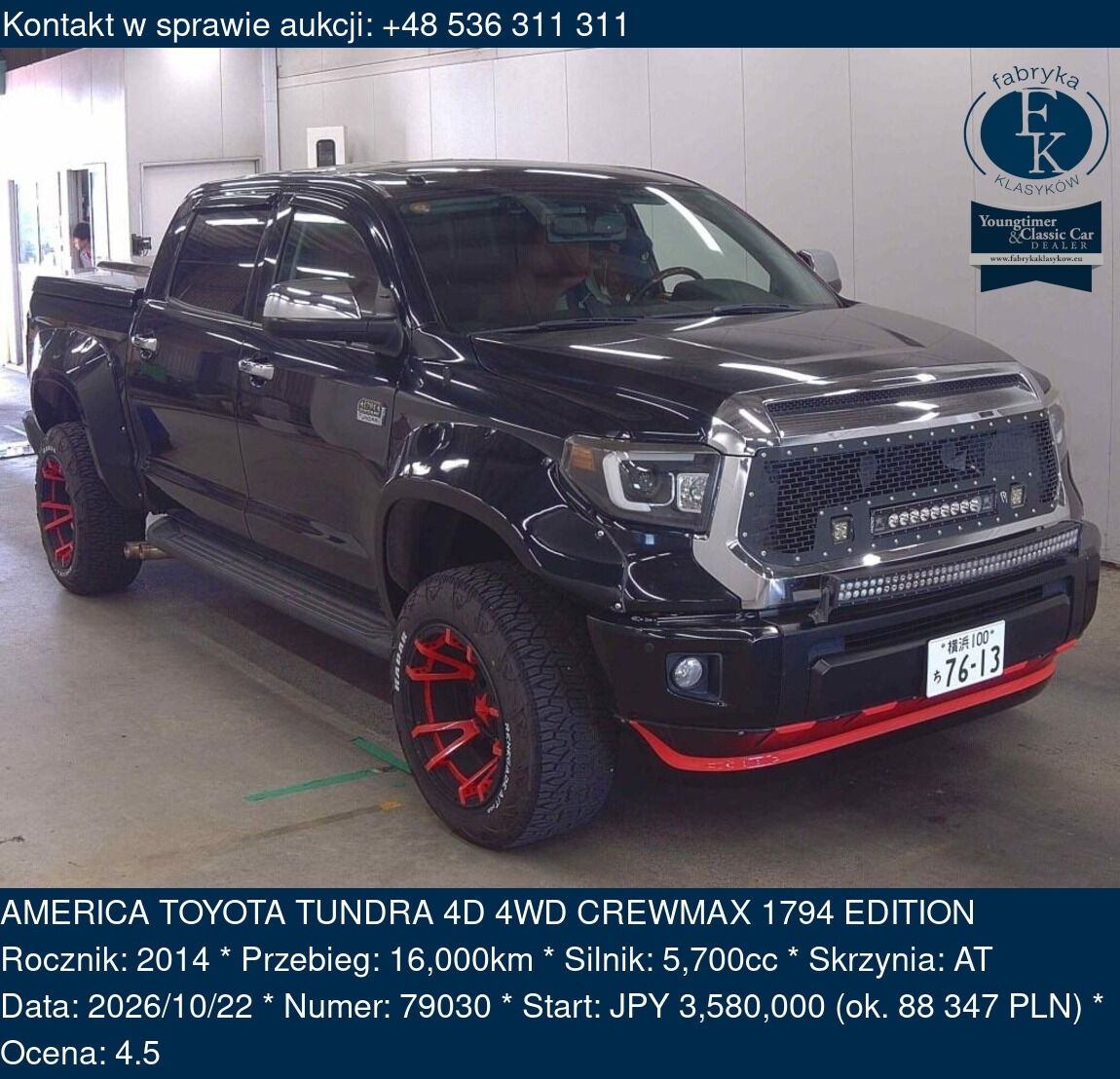 AMERICA TOYOTA TUNDRA 4D 4WD CREWMAX 1794 EDITION 2014 - zdjęcie 2