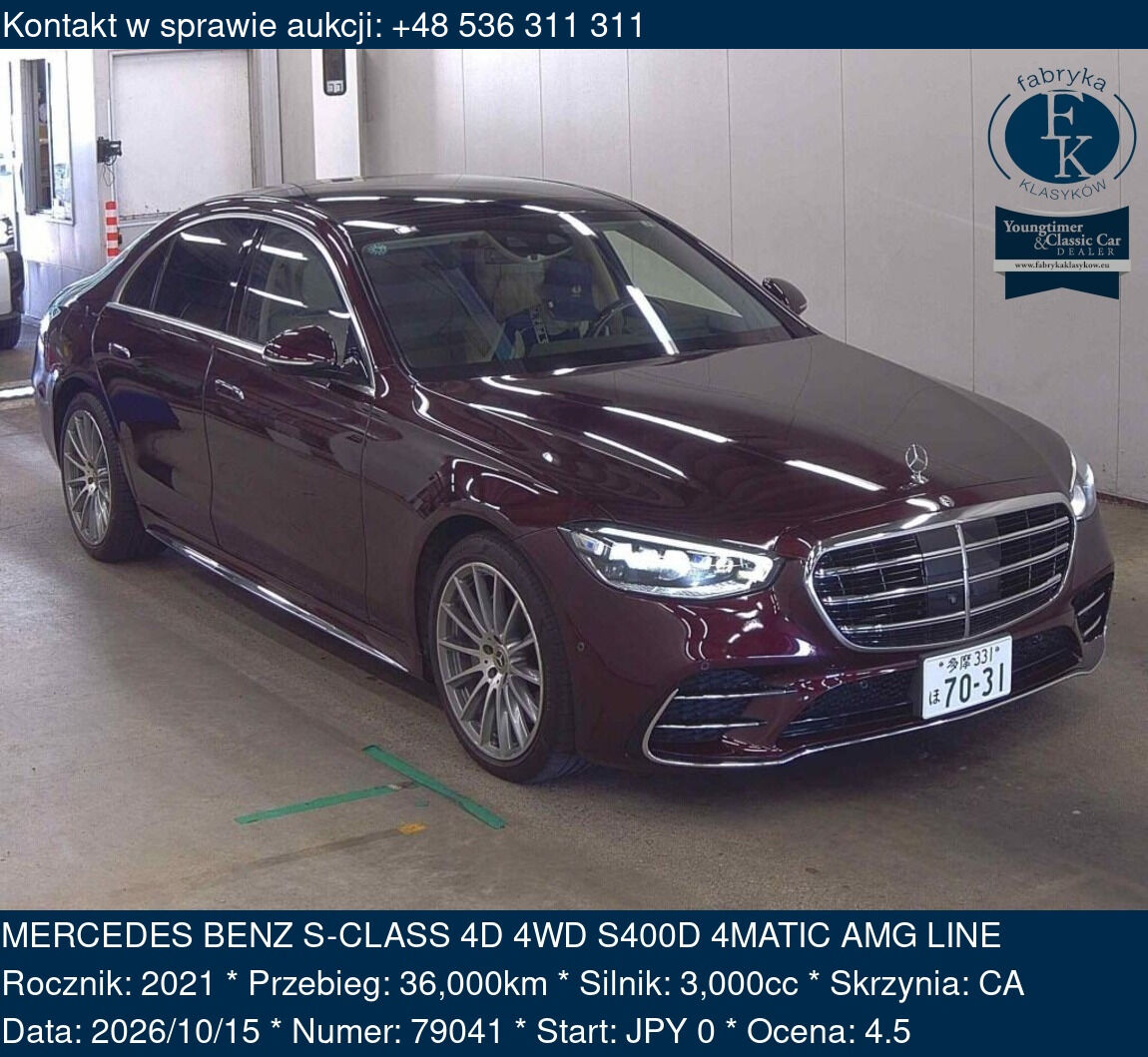 MERCEDES BENZ S-CLASS 4D 4WD S400D 4MATIC AMG LINE 2021 - zdjęcie 2