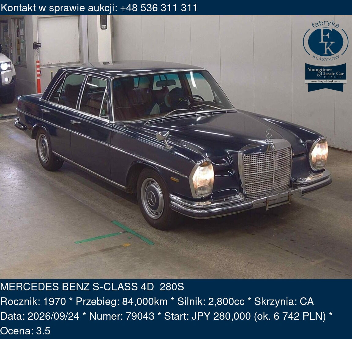 MERCEDES BENZ S-CLASS 4D 280S 1970 - zdjęcie 2