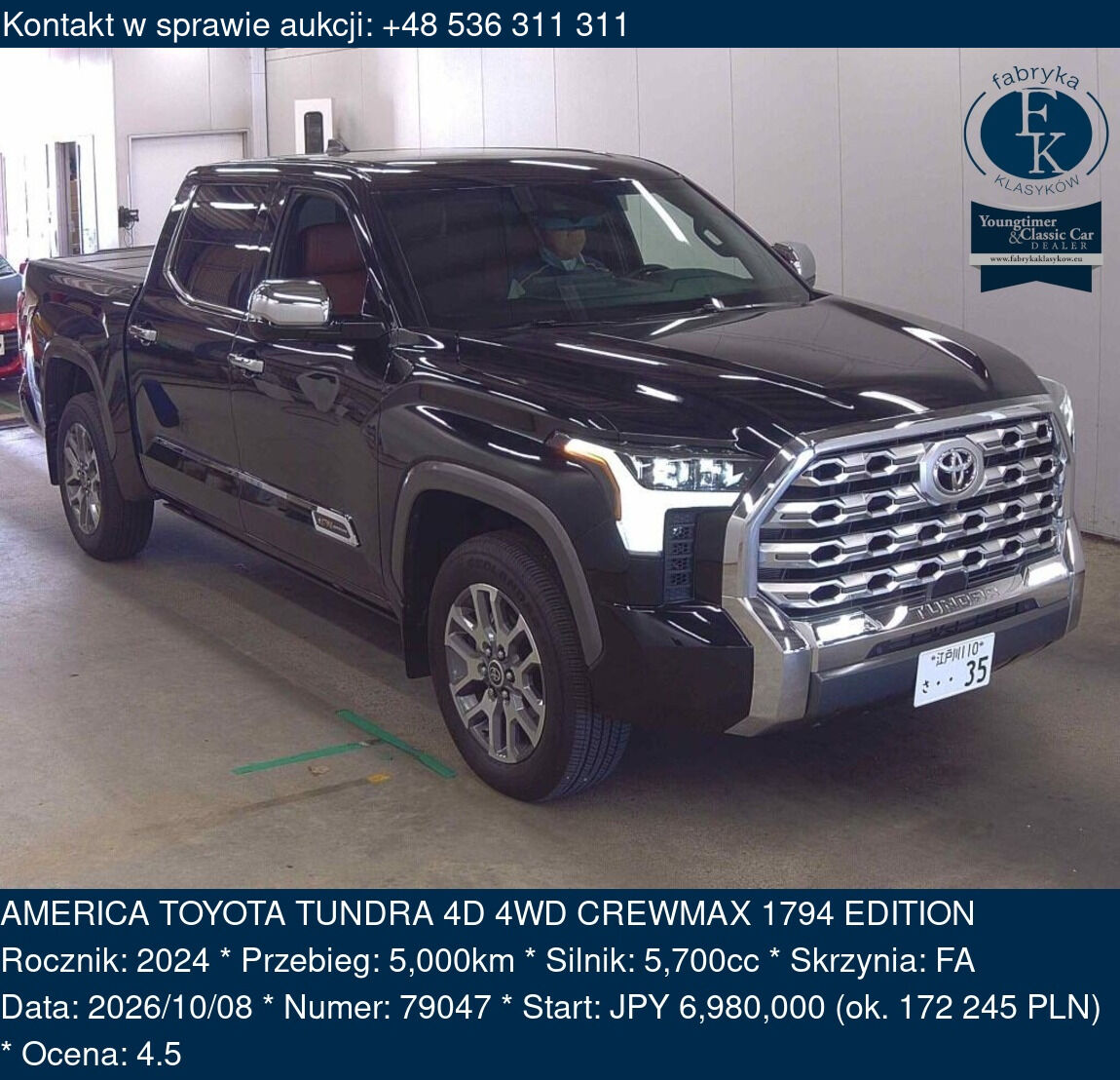 AMERICA TOYOTA TUNDRA 4D 4WD CREWMAX 1794 EDITION 2024 - zdjęcie 2