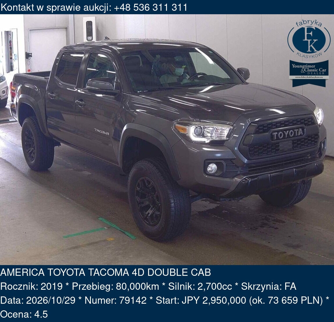 AMERICA TOYOTA TACOMA 4D DOUBLE CAB 2019 - zdjęcie 2
