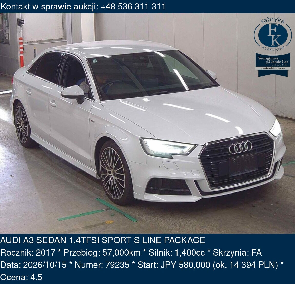 AUDI A3 SEDAN 1.4TFSI SPORT S LINE PACKAGE 2017 - zdjęcie 2