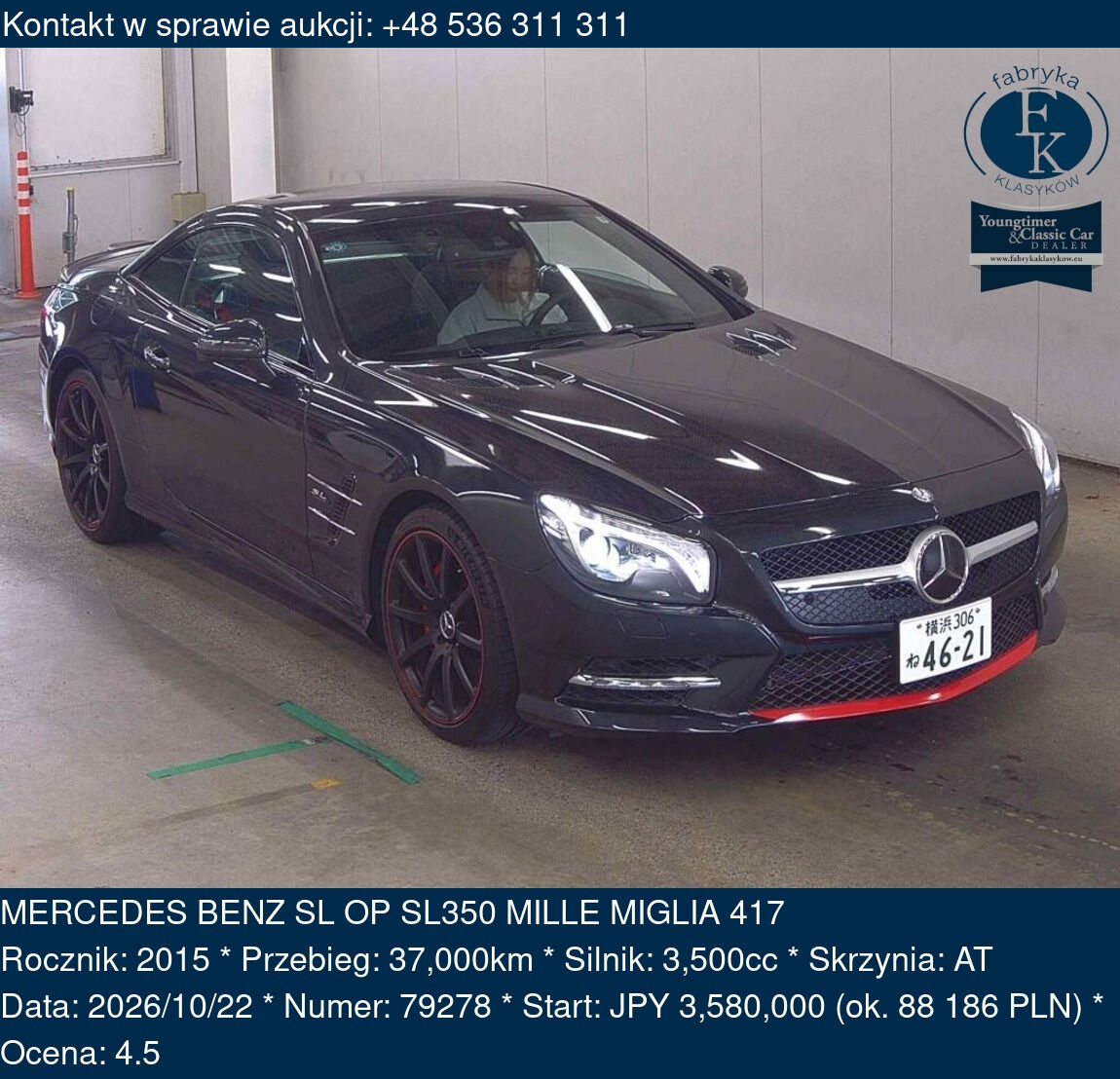 MERCEDES BENZ SL OP SL350 MILLE MIGLIA 417 2015 - zdjęcie 2