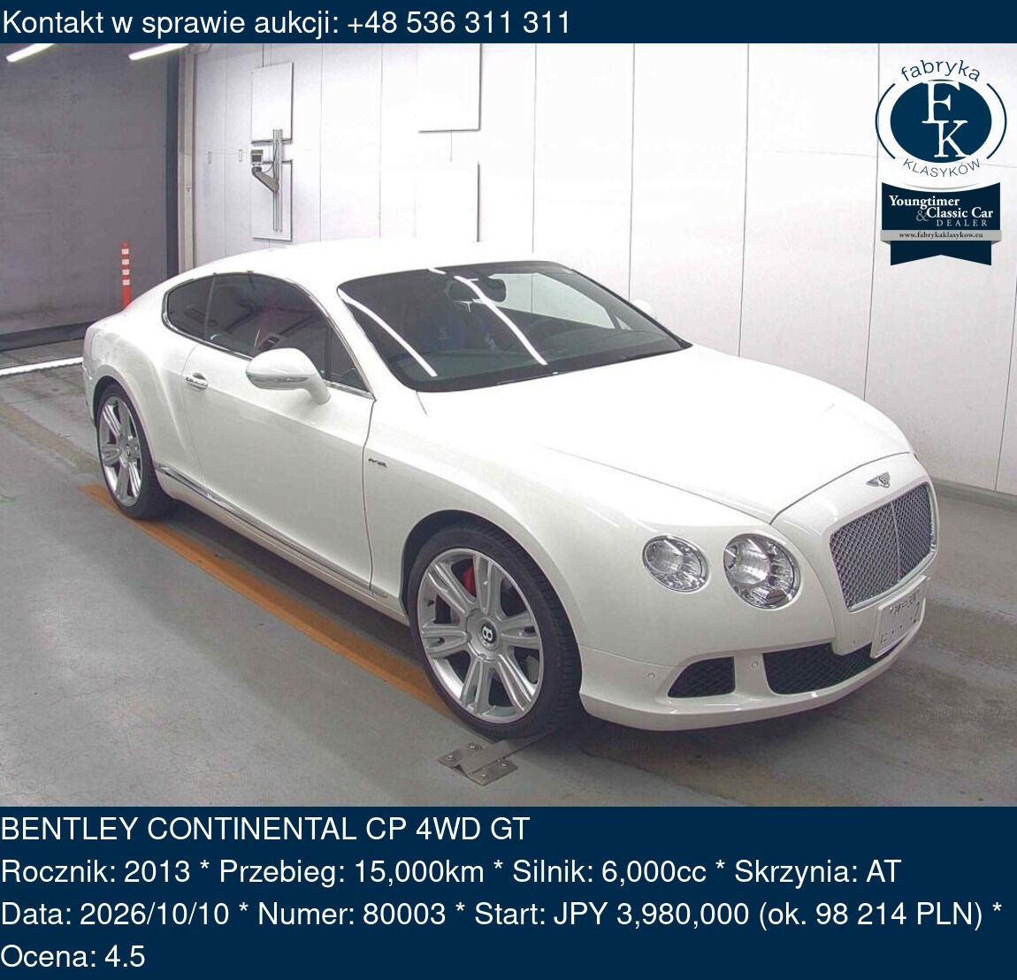 BENTLEY CONTINENTAL CP 4WD GT 2013 - zdjęcie 2