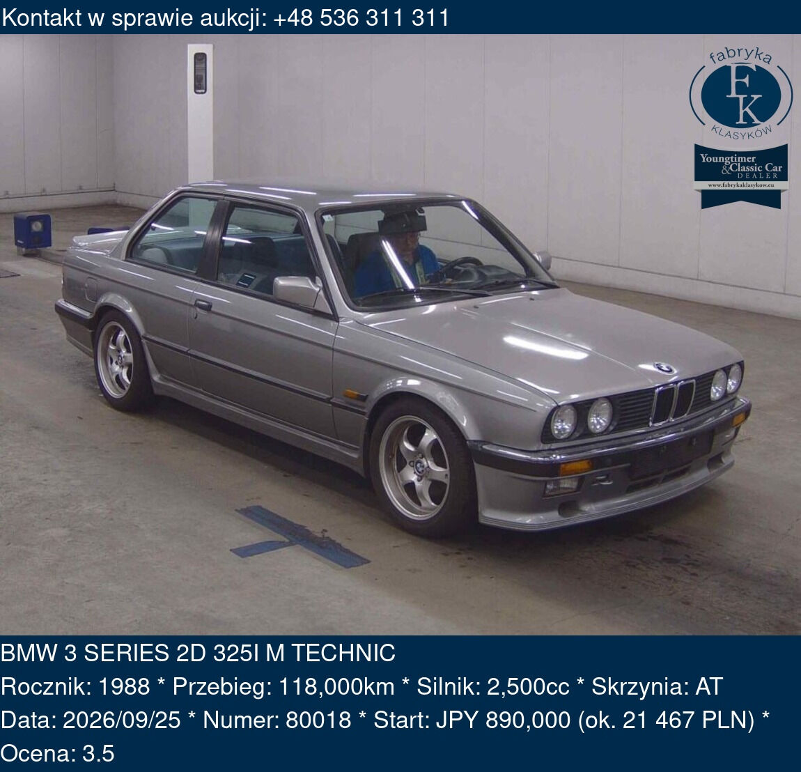 BMW 3 SERIES 2D 325I MーTECHNIC 1988 - zdjęcie 2