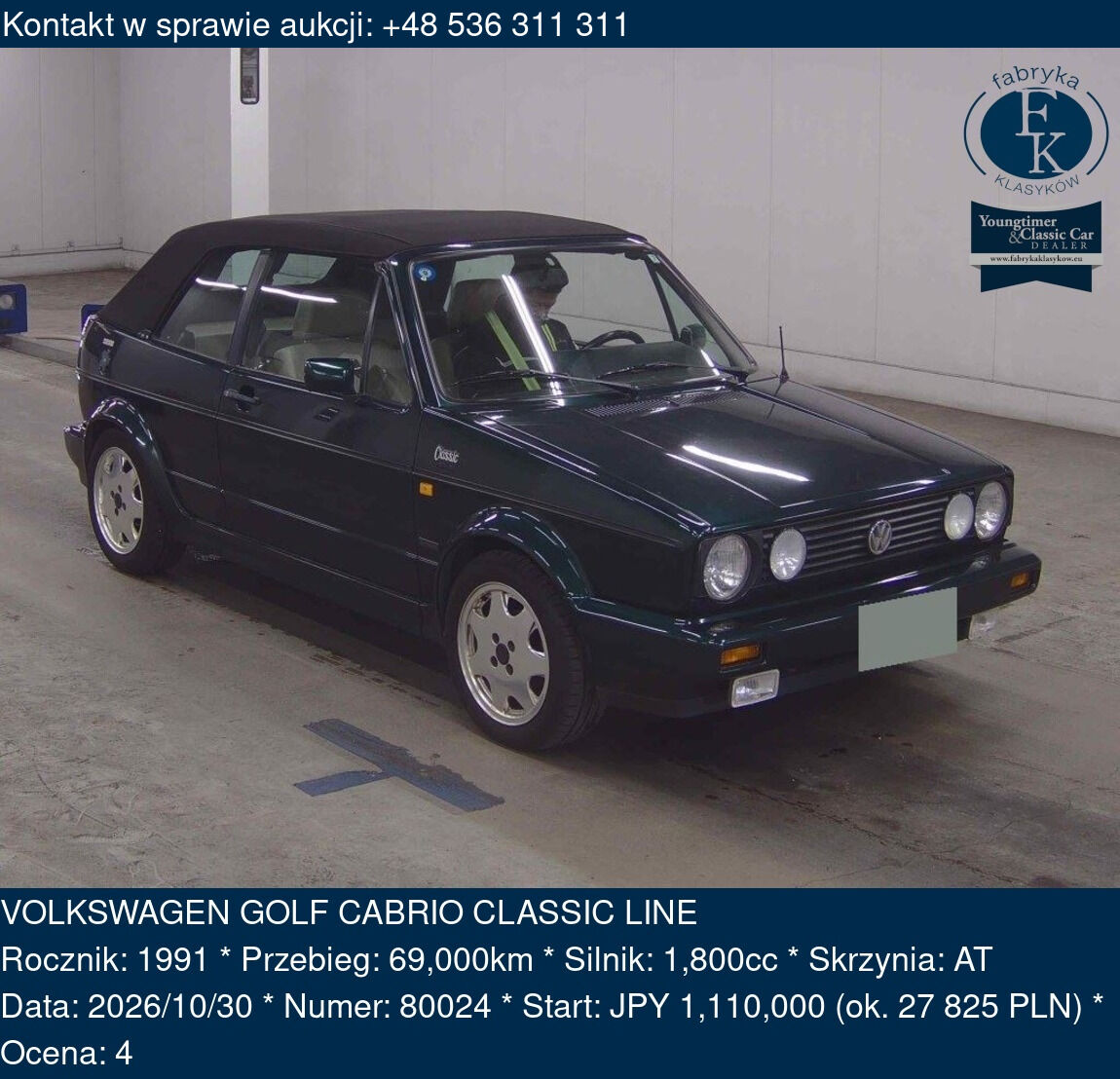 VOLKSWAGEN GOLF CABRIO CLASSIC LINE 1991 - zdjęcie 2