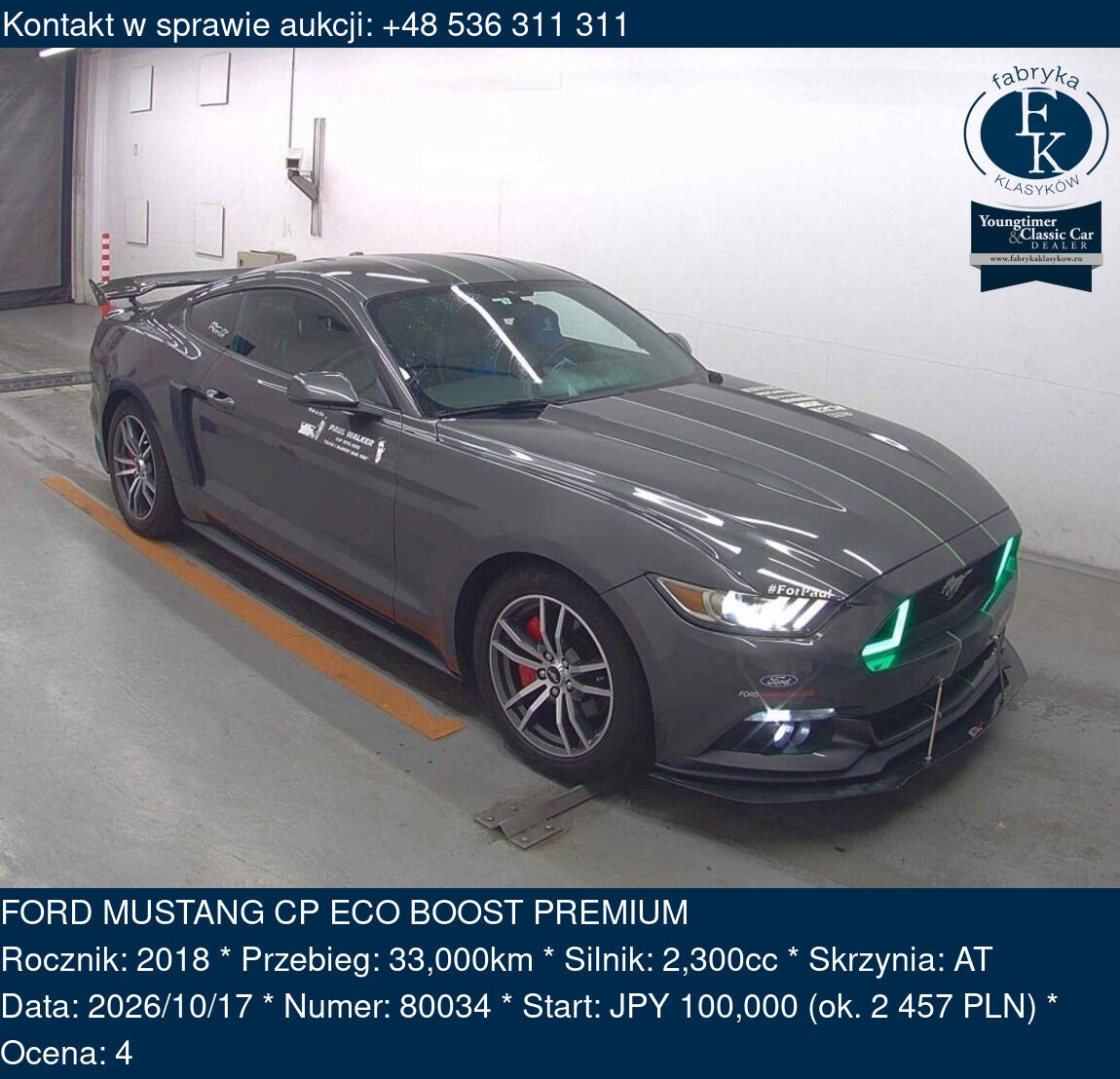 FORD MUSTANG CP ECO BOOST PREMIUM 2018 - zdjęcie 2