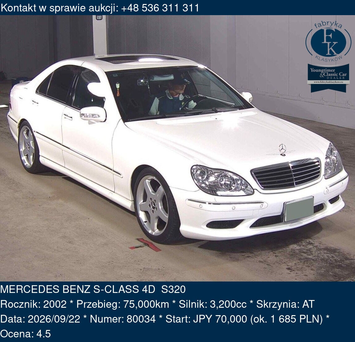 MERCEDES BENZ S-CLASS 4D S320 2002 - zdjęcie 2